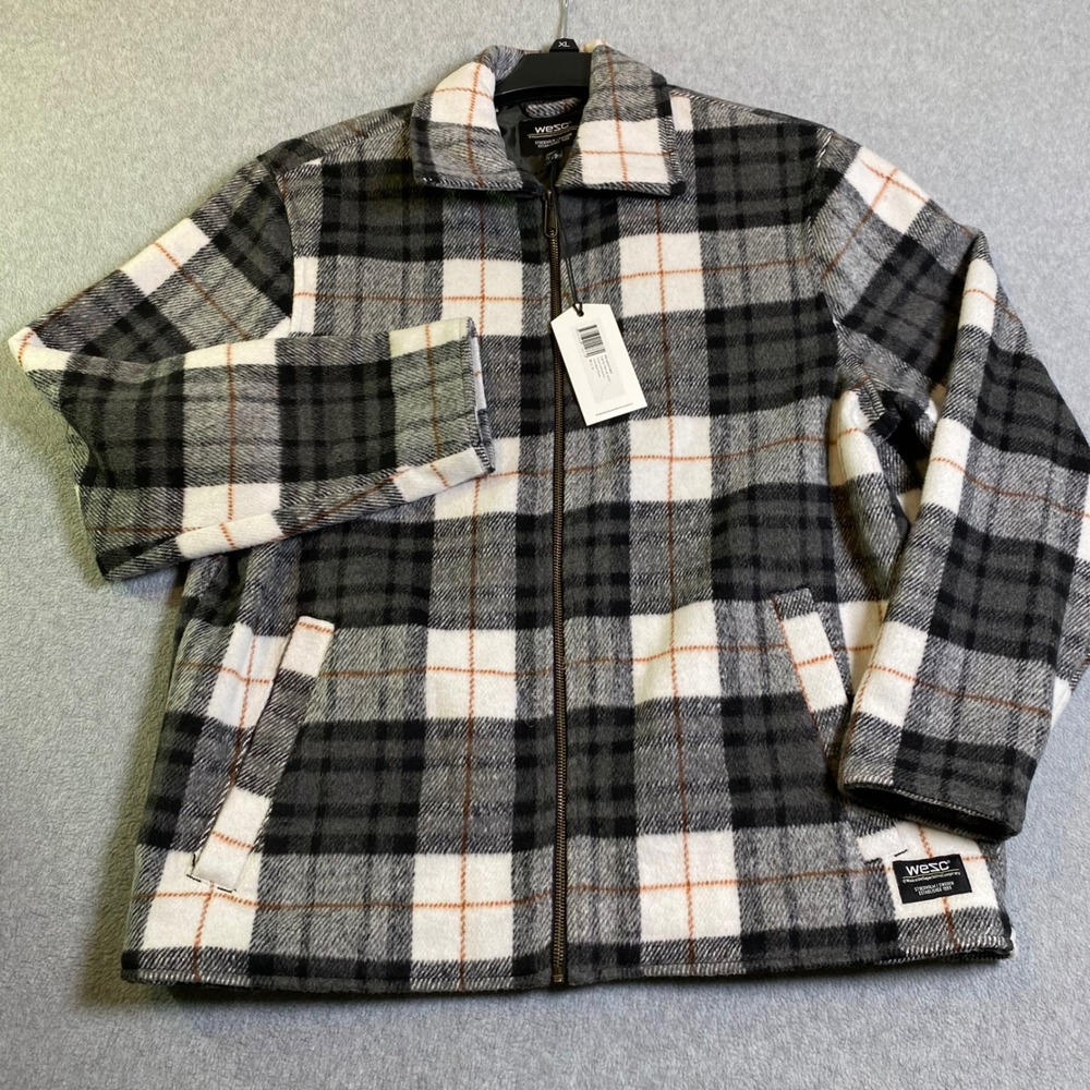 WeSC Full Zip Flannel Jacket Unisex Brown Plaid Shacket Minimalistic  NWT